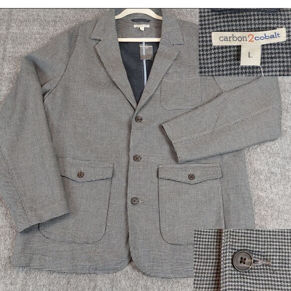 Carbon 2 Cobalt Mens Large Houndstooth Blazer Jacket Pockets Unstructured 111078 - Picture 1 of 11